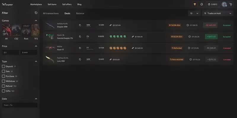 Waxpeer Transactions Page